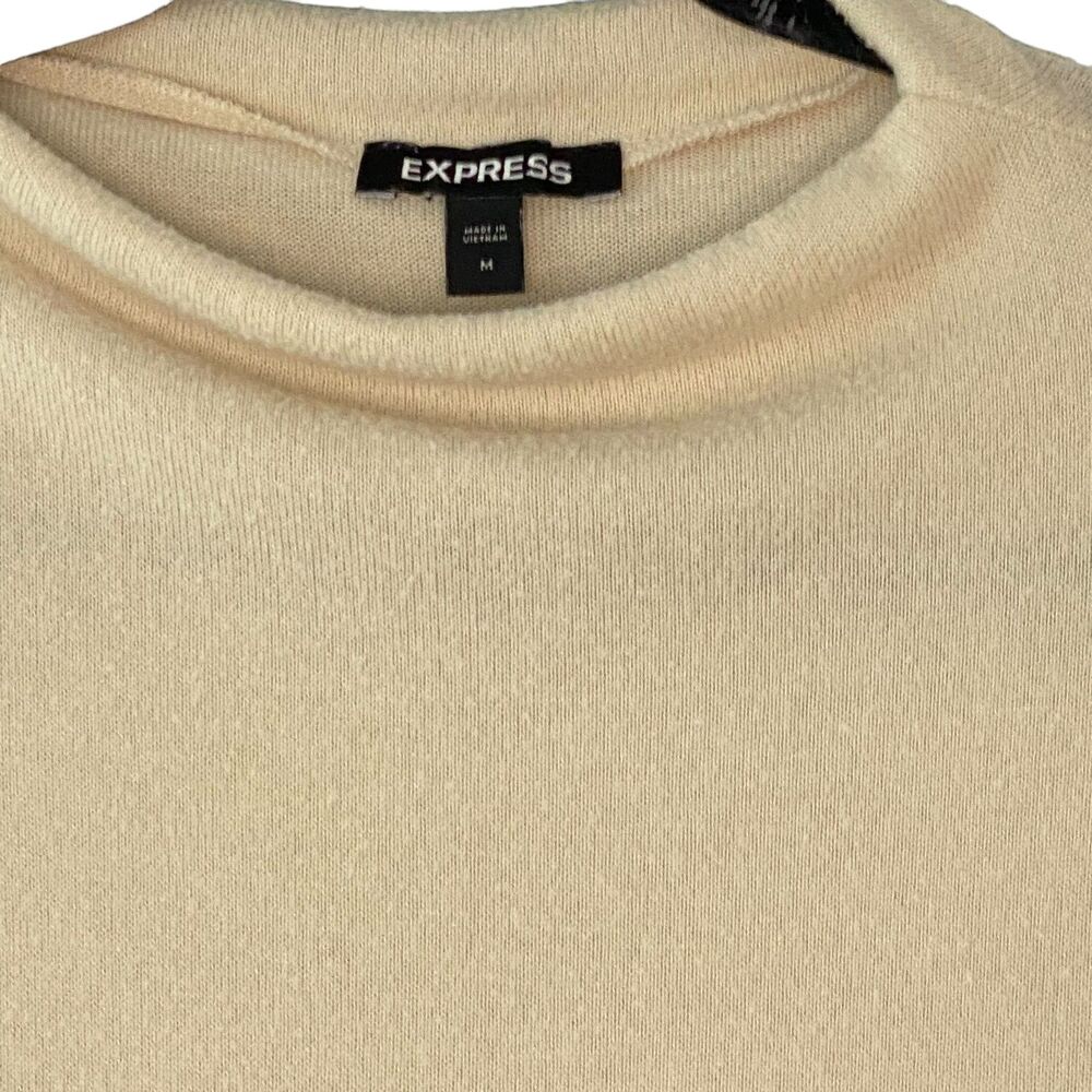 Express Women Cozy Mock Neck Faux Leather Long Sleeves Cream Sweater Medium - Picture 3 of 11